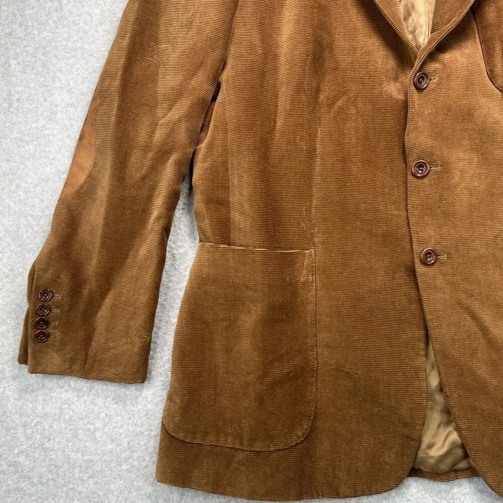 Henry Jacobson Corduroy Sport Coat  44R Brown Hand Tailored Jacket Elbow Patches